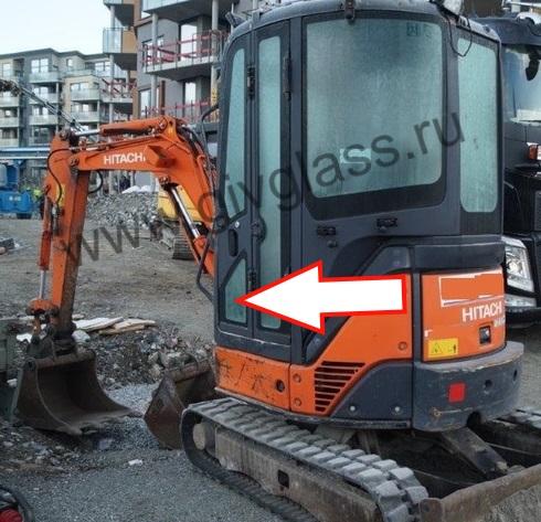Экскаватор HITACHI ZX 22U/27U/30U/40U/50U - Стекло дверное переднее нижнее (закаленное)

​